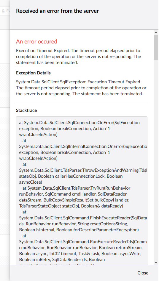 Execution Timeout Exception