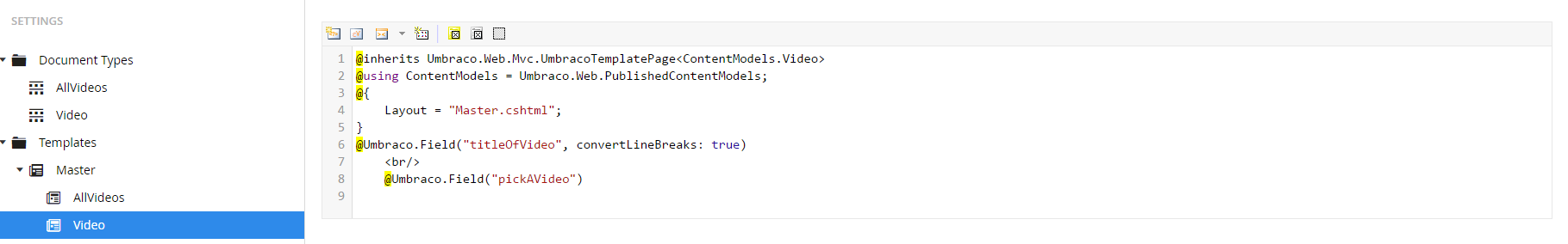 Single Video template code